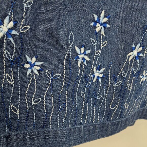 Vintage Floral Denim Maxi Dress XL Blue Talbots Jumper Teacher 90s Embroidered - Picture 8 of 10